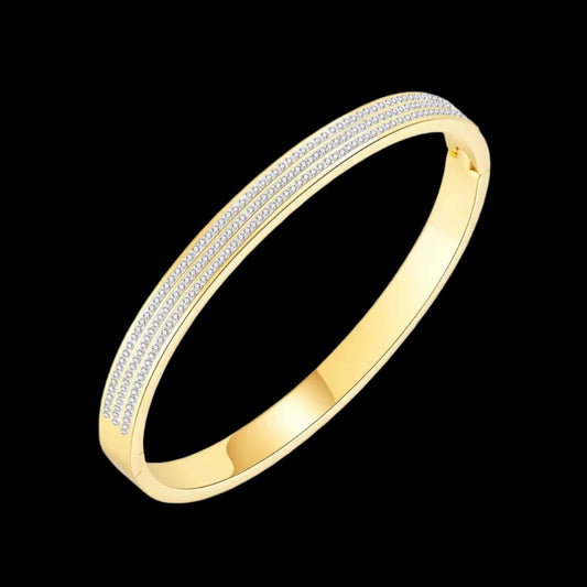 Minimalist  Stainless Steel 18K Gold Plated Bracelet - Gold Three Row Diamond