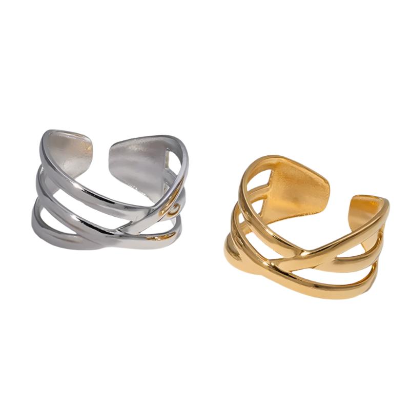 Women’s Fashion Stripe Geometric Rings - Golden Stainless Steel