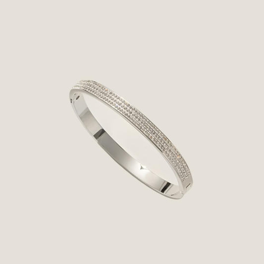 Minimalist Gypsophila Stainless Steel Bracelet - Silver Three Row Diamond