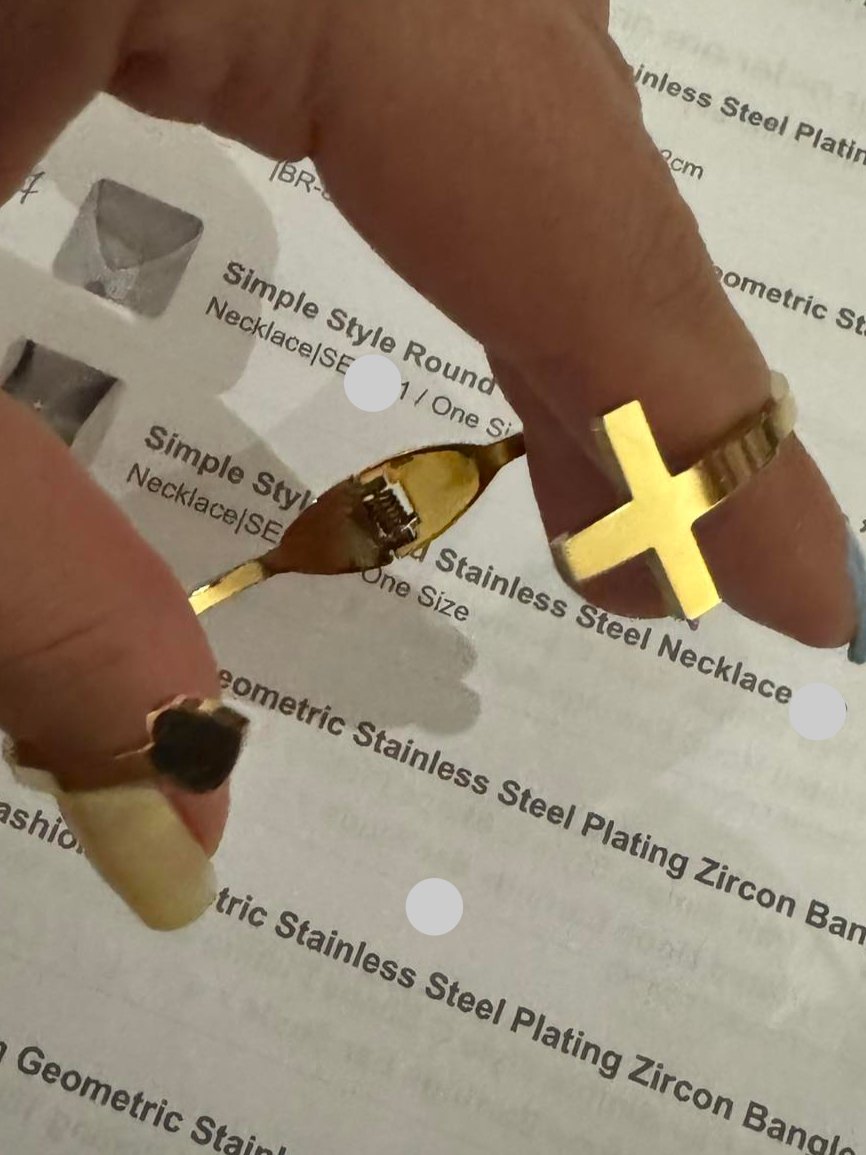 Geometric Bangle with Cross - Stainless Steel