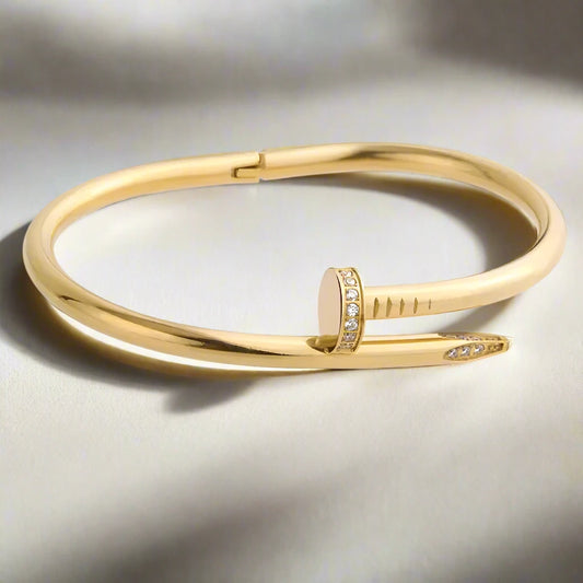 Moderate Luxury Initial Bangles - 18k Gold Plated Stainless Steel with Zircons