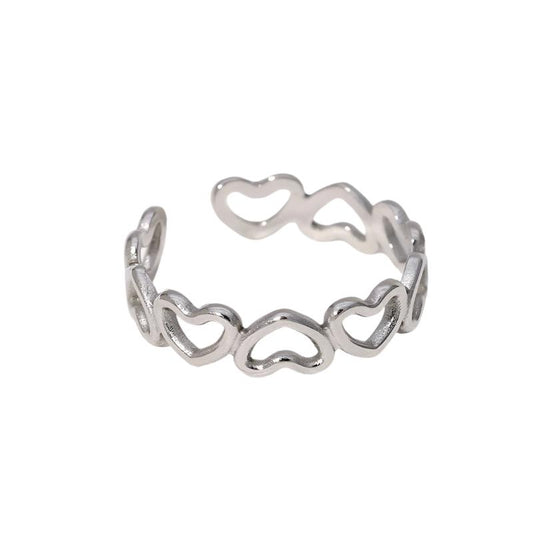 Open Adjustable Heart Ring - Silver Stainless Steel