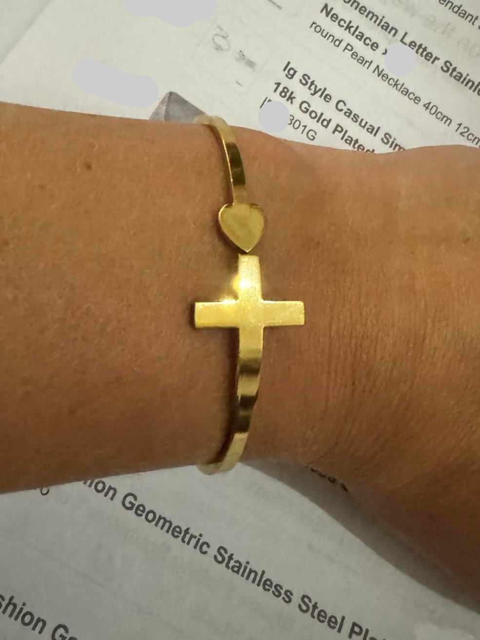 Geometric Bangle with Cross - Stainless Steel