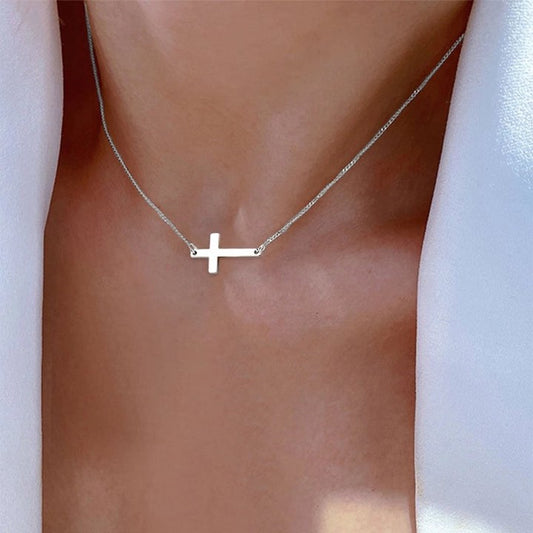 Minimalist Silver Cross Necklace - Stainless Steel