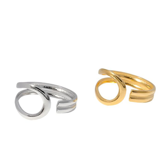 Women’s Gold Minimalist Stripe Geometric Rings - Stainless Steel